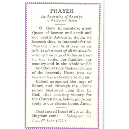 Prayer for the Coming of the Reign of the Sacred Heart Vintage Card TH2-PC1