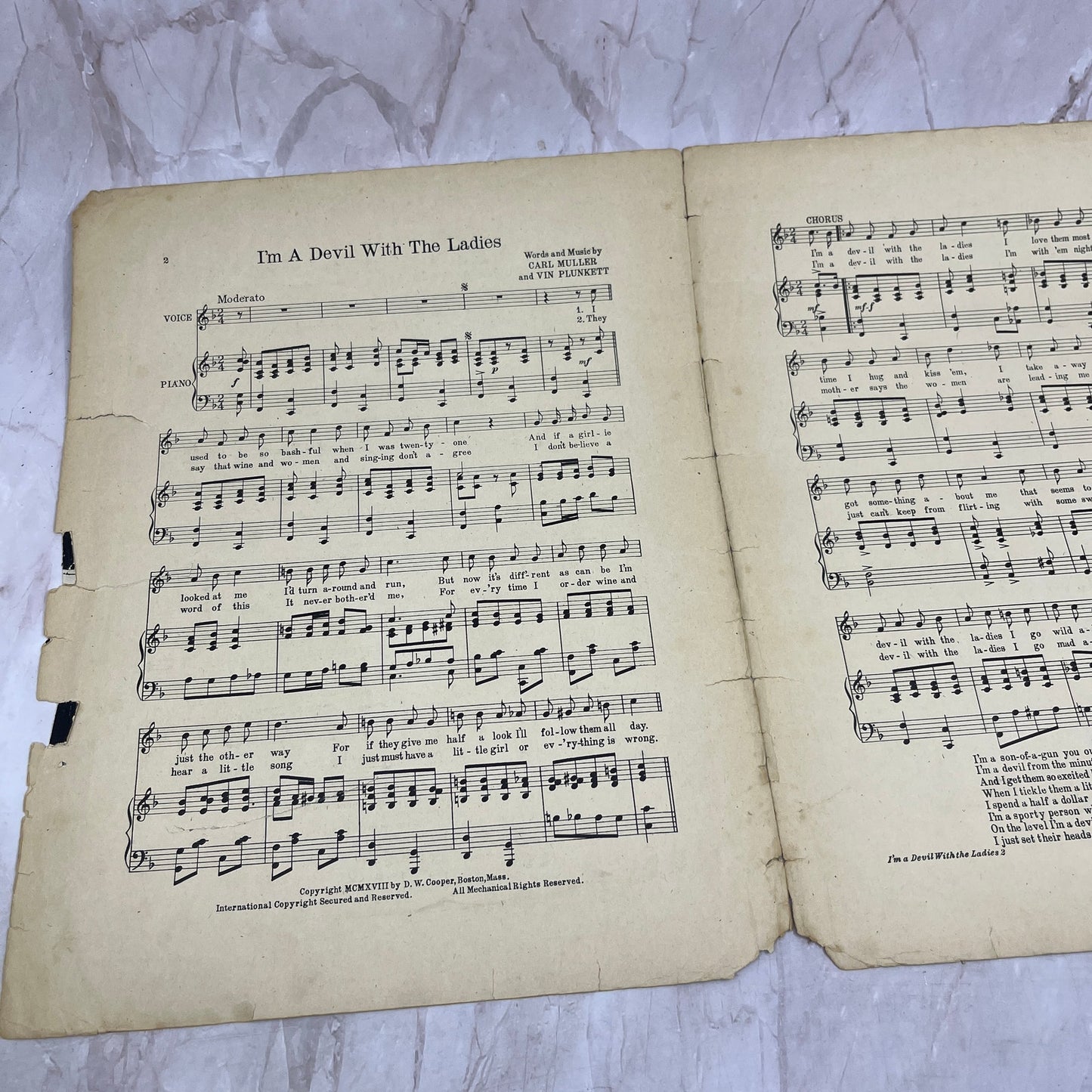 1918 I'm a Devil With The Ladies Carl Muller Vin Plunkett Sheet Music Ti5