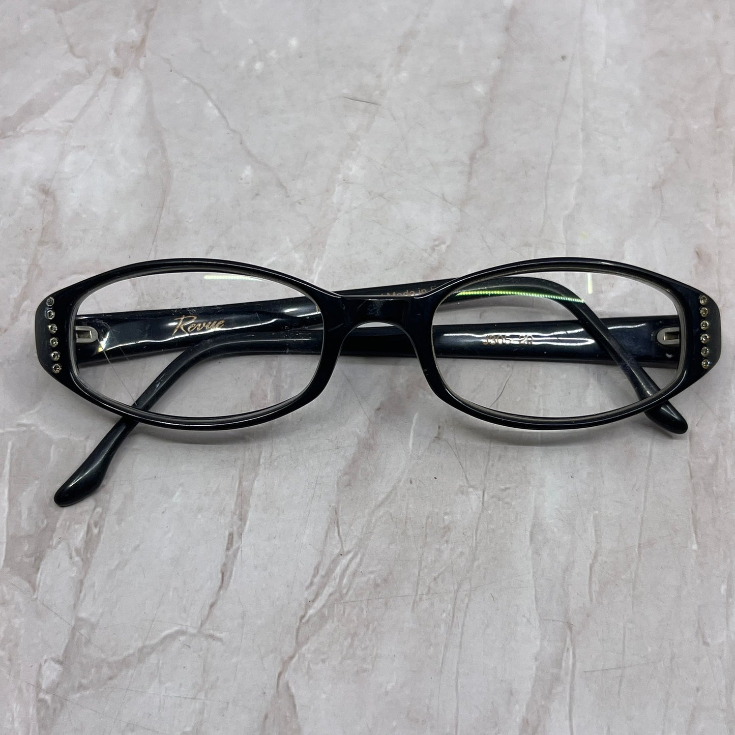 Vintage Revue France Black Oval Cat Eye Rhinestone Eyeglasses Frames TH9-G1-8