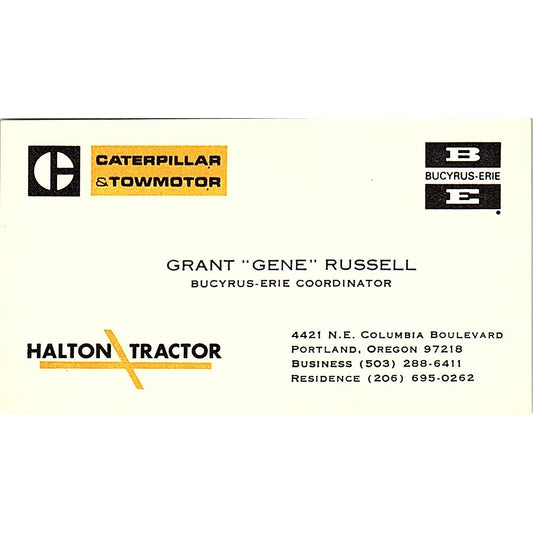 Halton Tractor Grant Gene Russell Portland Oregon Vintage Business Card SB4-B4