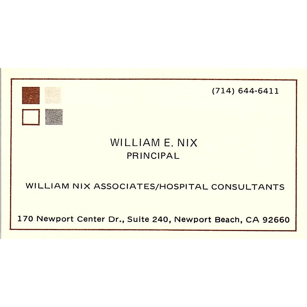 William Nix Associates Principal William E Nix Newport Beach CA Card SB4-B1