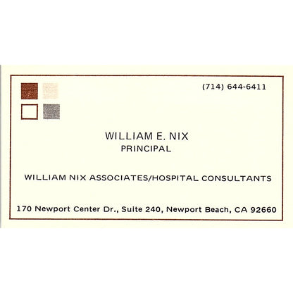 William Nix Associates Principal William E Nix Newport Beach CA Card SB4-B1