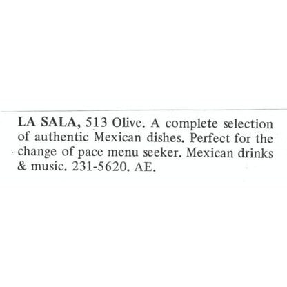 La Sala Mexican Restaurant St. Louis 1971 Magazine Ad AD8-O1