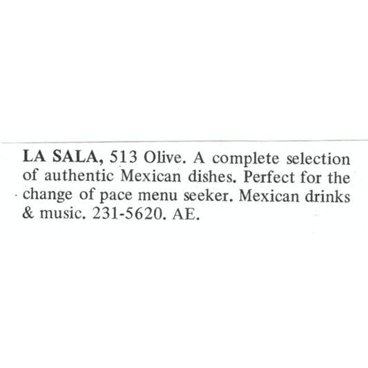 La Sala Mexican Restaurant St. Louis 1971 Magazine Ad AD8-O1