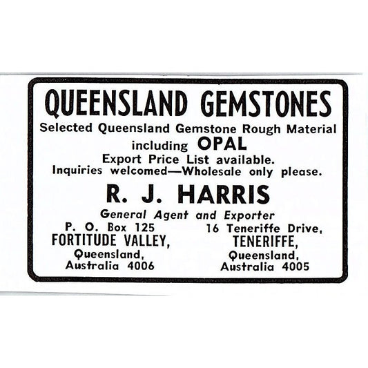 R.J. Harris Queensland Gems Fortitude Valley Teneriffe Australia 1972 Ad AF8-M3