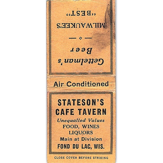 Stateson's Cafe Tavern Fond Du Lac WI Vintage Matchbook Cover SC7-Y6