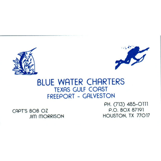 Blue Water Charters Capt. Bob Oz, Jim Morrison Houston TX Business Card SD8-B21