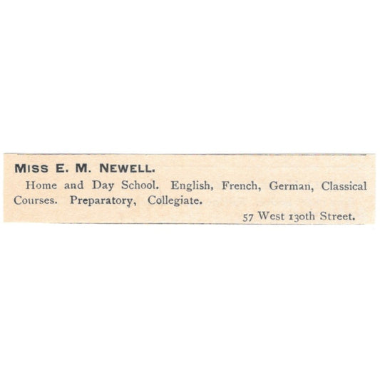 Miss E.M. Newell Home and Day School West 138th St NY 1892 Magazine Ad AK6-S5