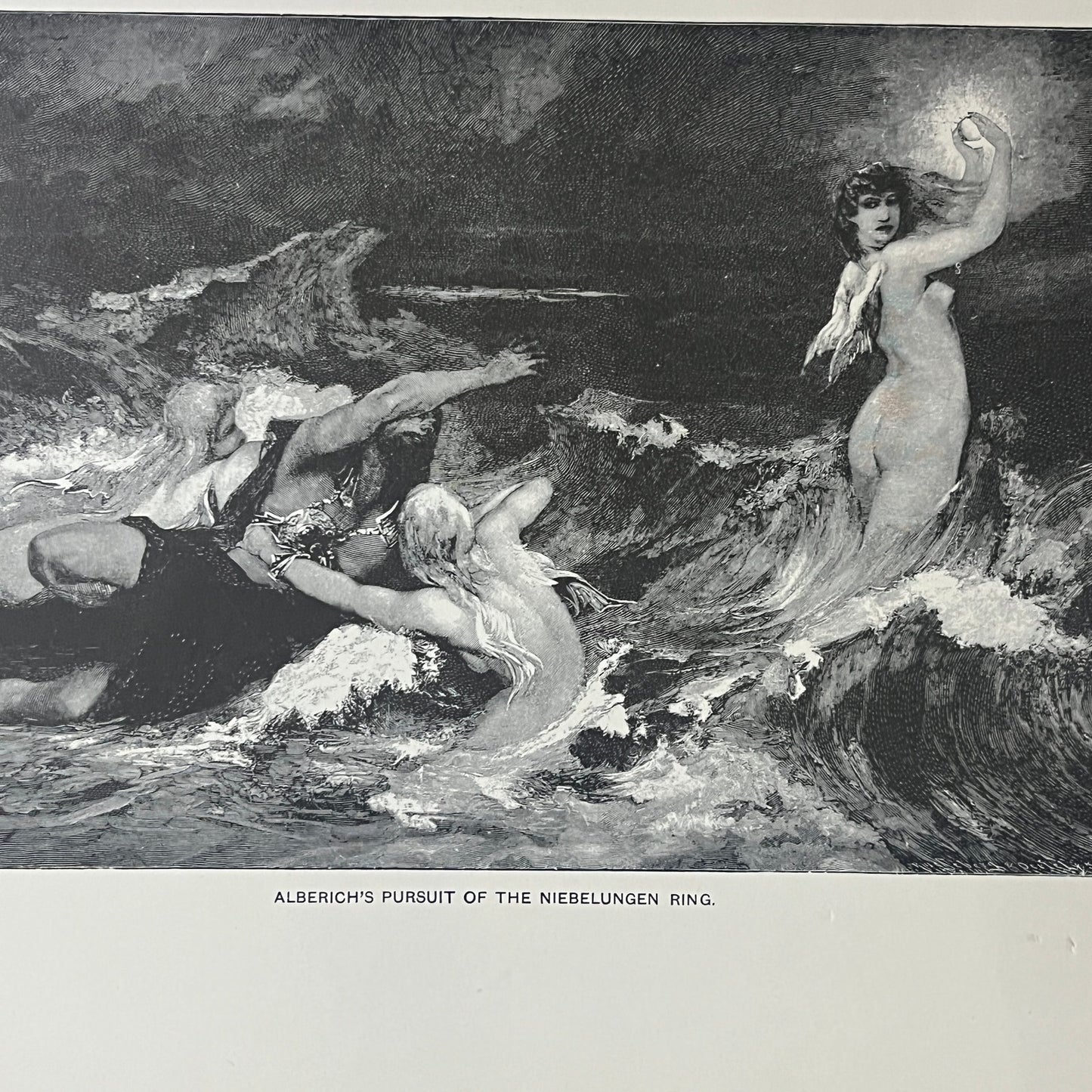 Alberich's Pursuit of the Nibelungen Ring Engraving Vintage Art Print 9x12 V6