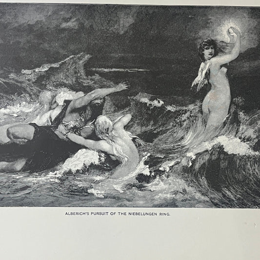 Alberich's Pursuit of the Nibelungen Ring Engraving Vintage Art Print 9x12 V6