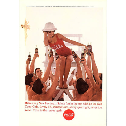 Lifeguard Salute Fun in the Sun Beach 1963 Coca-Cola Coke Ad 6.75x10 V18