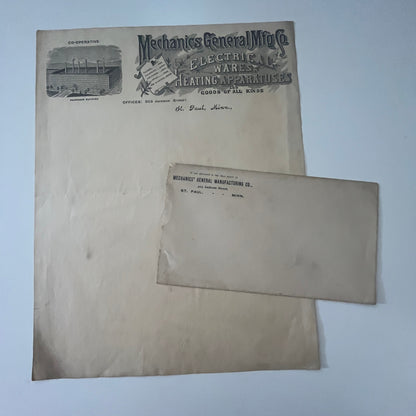 c1910 Mechanics General Mfg Co St. Paul MN Blank Letterhead & Envelope K22