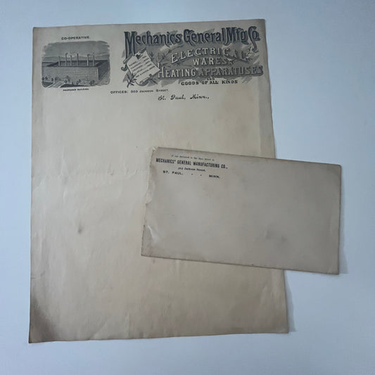 c1910 Mechanics General Mfg Co St. Paul MN Blank Letterhead & Envelope K22