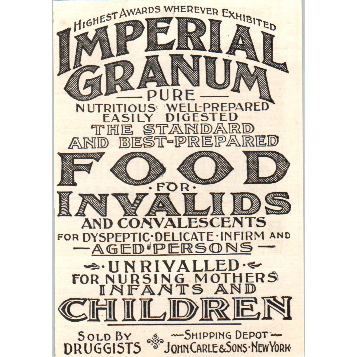 Imperial Granum Baby Food John Carle & Sons NY c1905 Advertisement AE7-A3