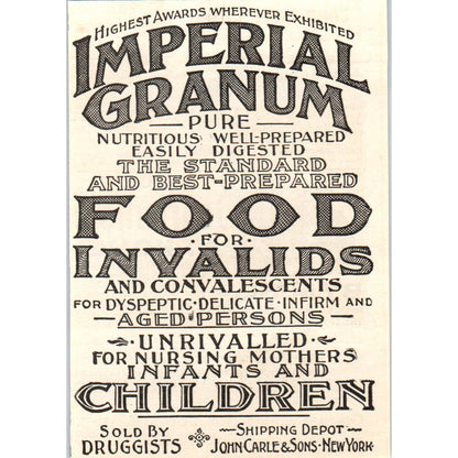 Imperial Granum Baby Food John Carle & Sons NY c1905 Advertisement AE7-A3
