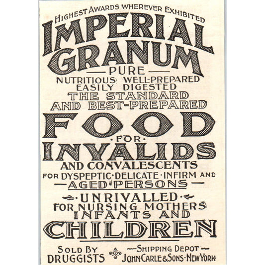 Imperial Granum Baby Food John Carle & Sons NY c1905 Advertisement AE7-A3
