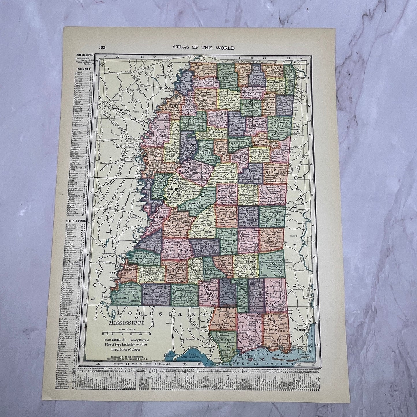 Map of Mississippi, Arkansas Double Sided 1910 Print V14-7