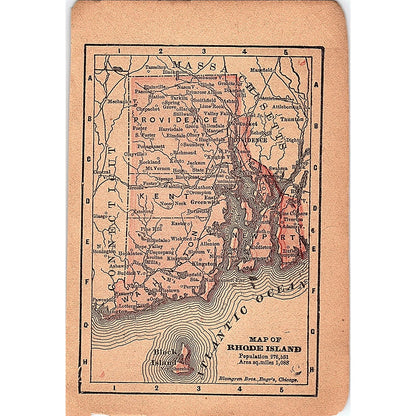 Antique 1889 Map of Rhode Island 1889 Pocket Map Engraving SAG4-H4