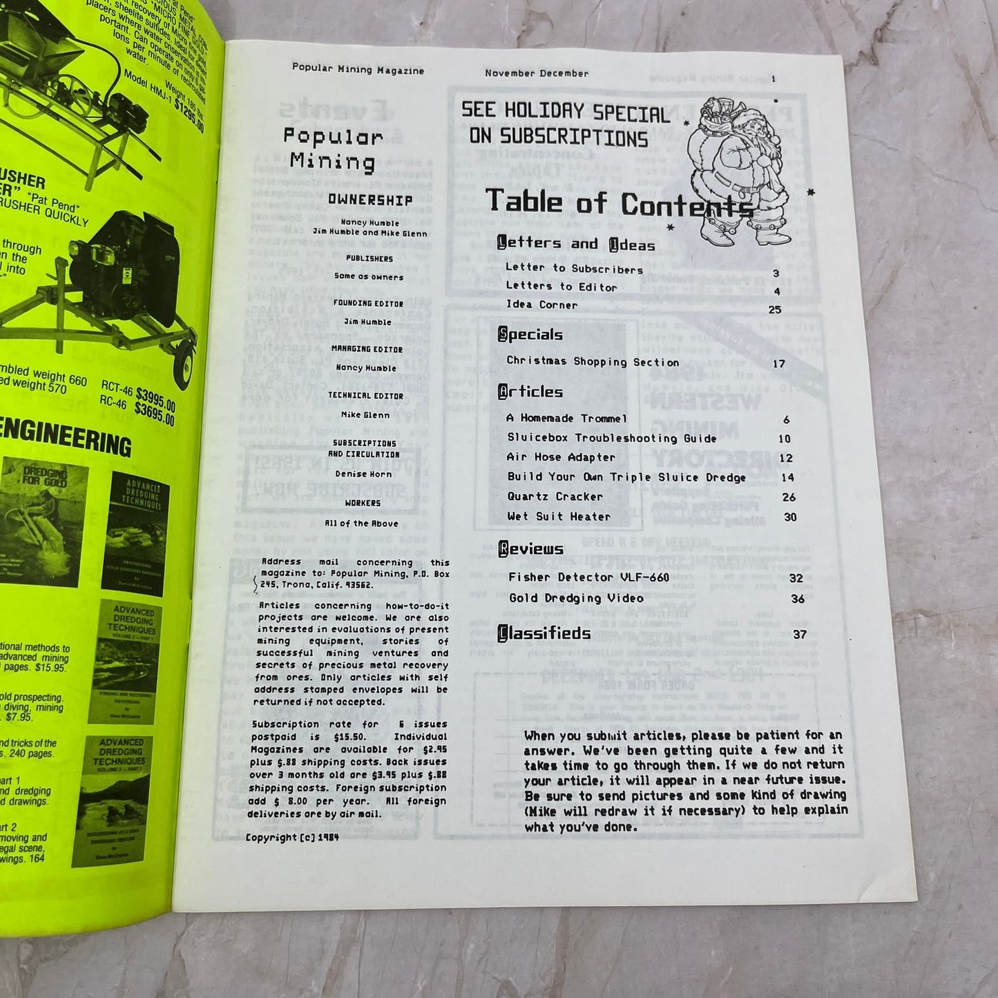 1984 Nov/Dec - Popular Mining Magazine - Treasure Hunting Prospecting Gold M11