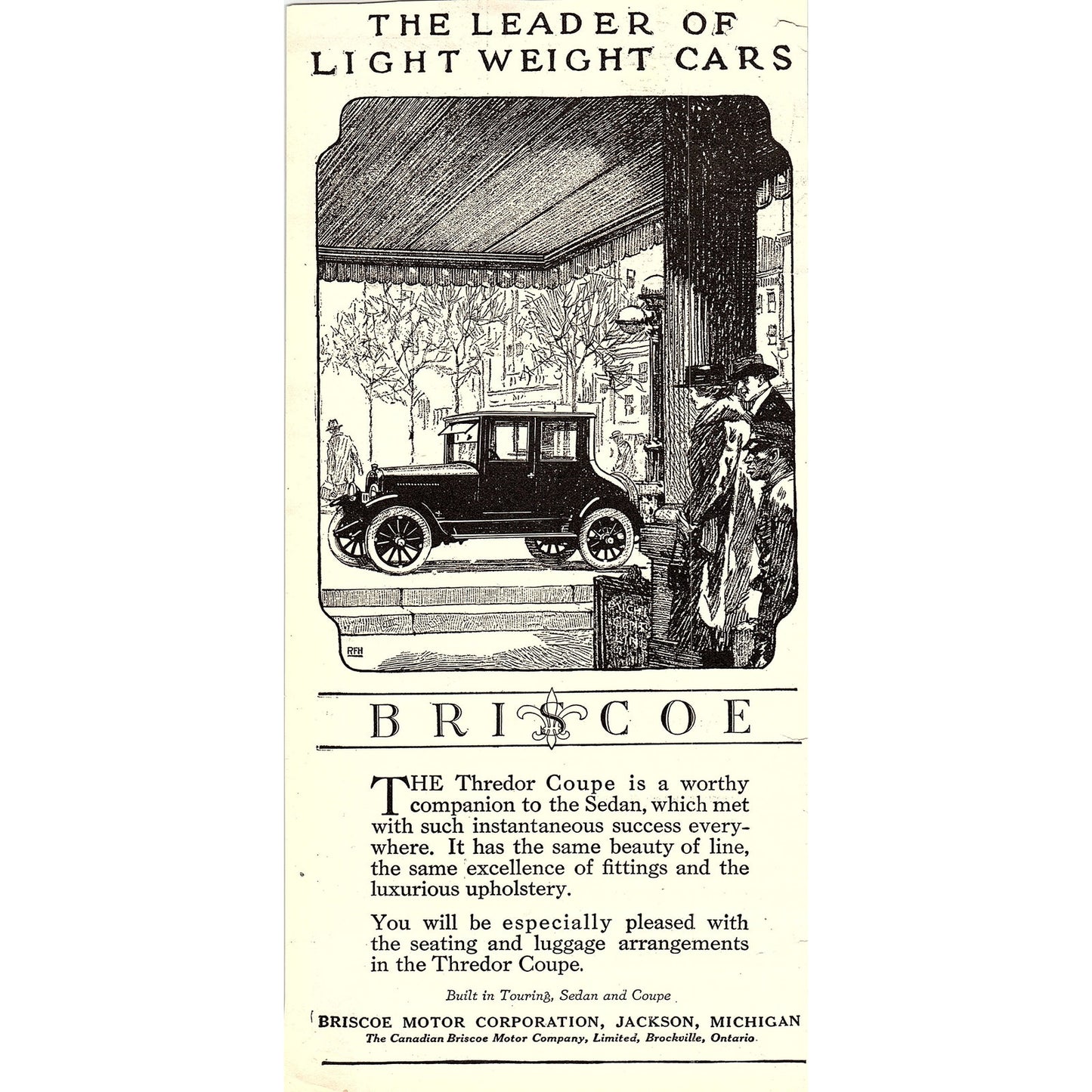 Briscoe Motor Corporation Thredor Coupe Jackson MI 5x11" 1920s Original Ad D24