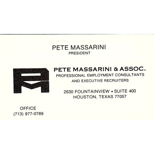 Pete Massarini & Associate Pete Massarini Houston Texas Business Card SF3-B7