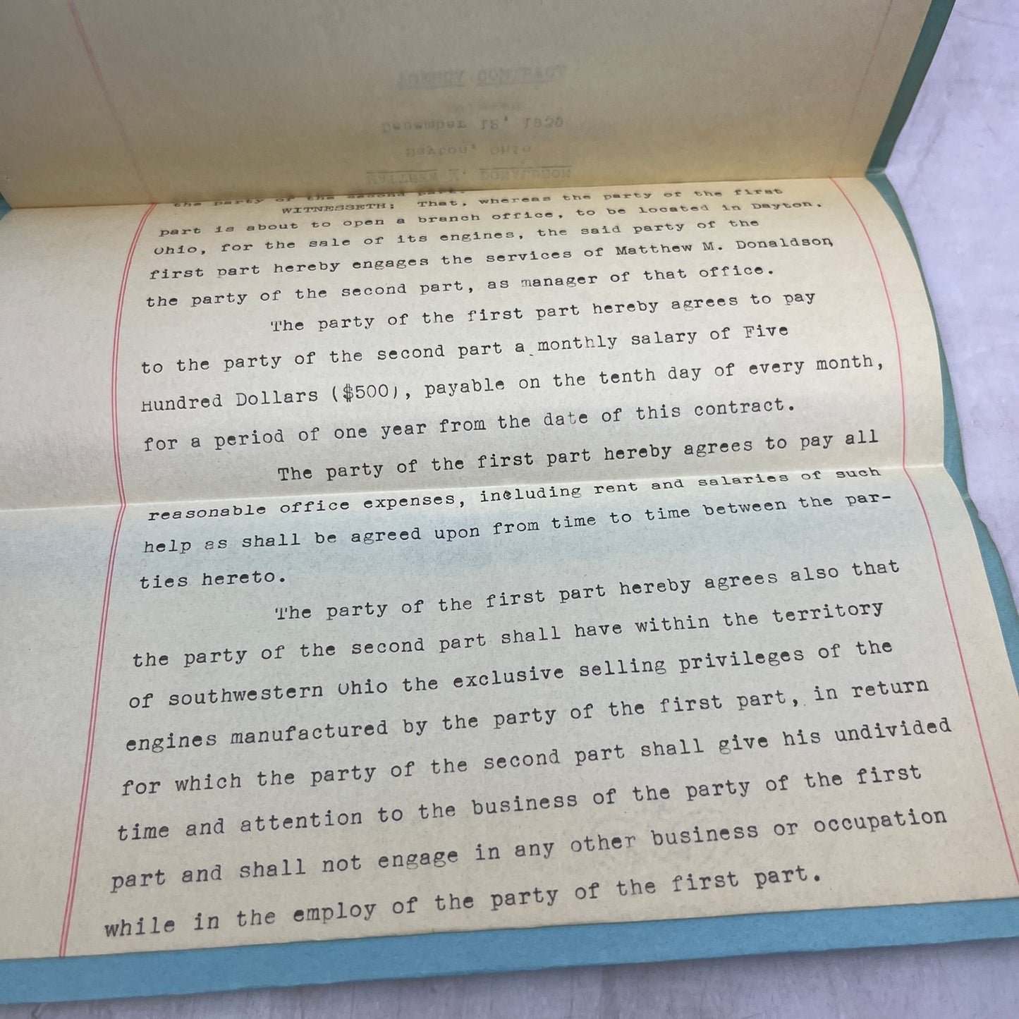 1939 Emporia Engineering Works & Matthew M. Donaldson Agency Contract TA9-E2