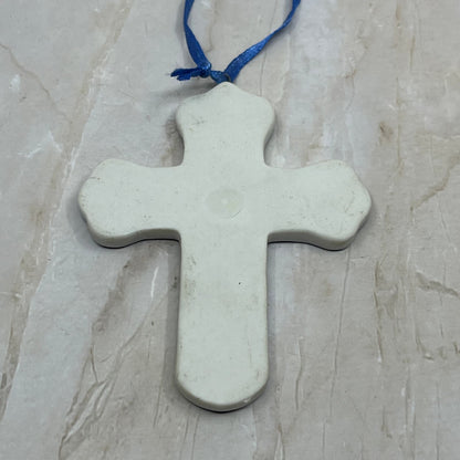 Kurt S. Adler Porcelain Delft Blue Cross Christmas Ornament 3x3.5” TD5