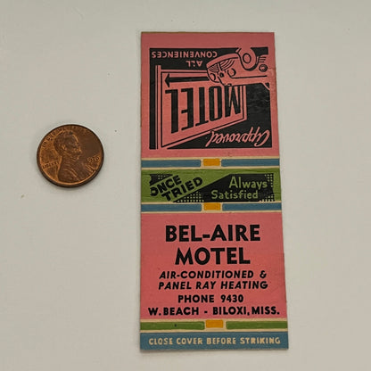 Bel-Aire Motel West Beach Biloxi MS 1953 Matchcover Match Book AG3-S27