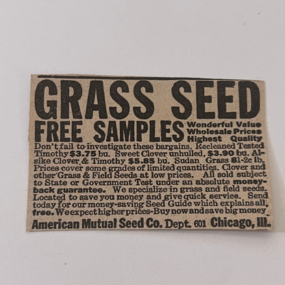 American Mutual Seed Co. Chicago IL 1931 Newspaper Ad SAG4-S13