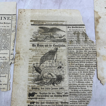 c1865 Lot of Original German Newspaper Clippings D22