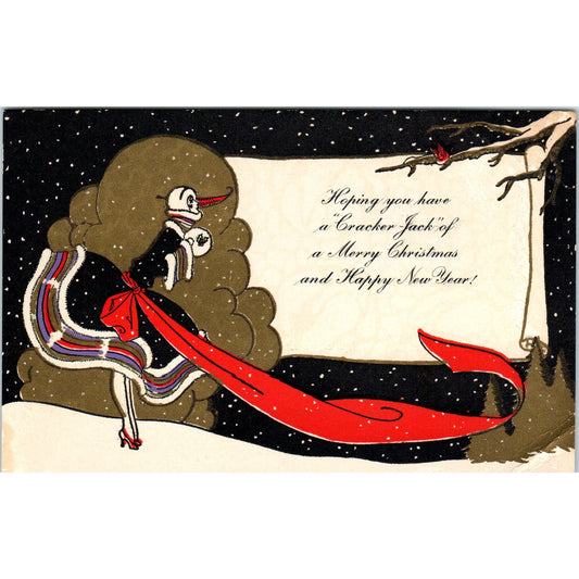 1920s Art Deco Greeting Card Merry Christmas Young Lady With Long Sash AB6-TZ
