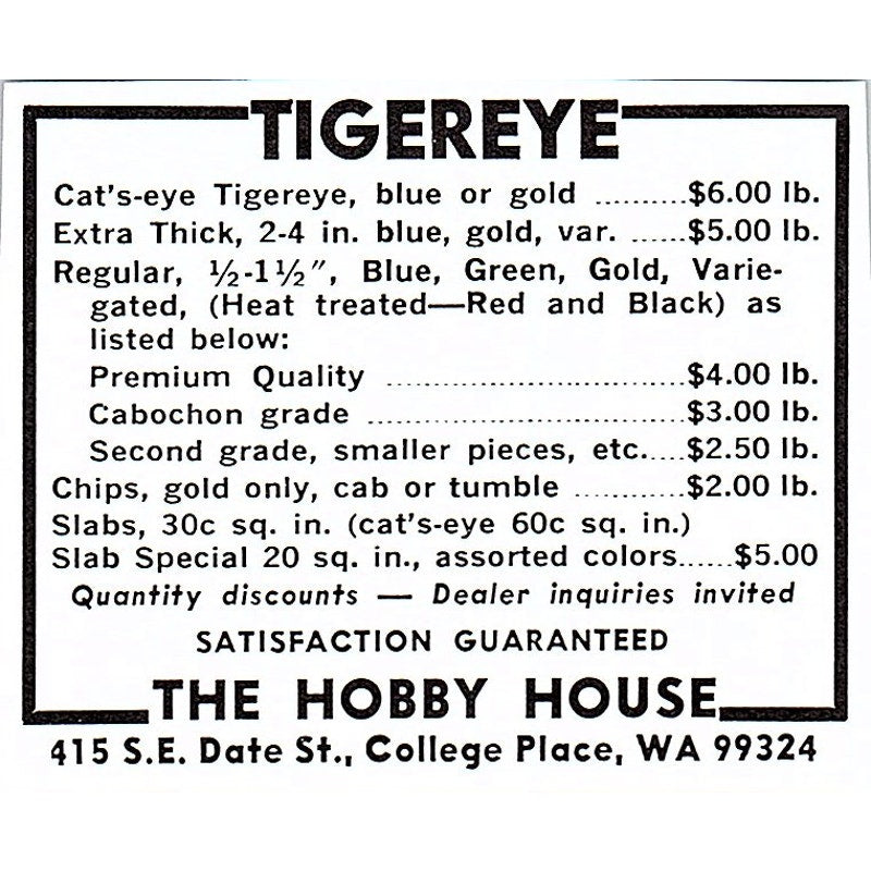 The Hobby House Tigereye College Place Washington 1972 Ad AF8-M1