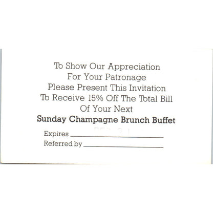 1987 Gulf Freeway Holiday In Sunday Brunch Buffet Vintage Business Card SE3-B1