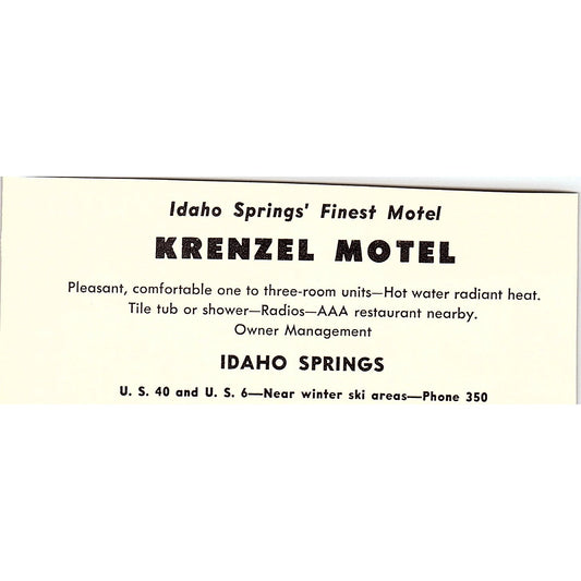 Krenzel Motel Idaho Springs CO 1958 Ad AG1-M2