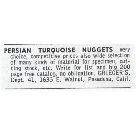 Grieger's Persian Turquoise Nuggets Pasadena CA 1964 Magazine Ad AB6-LJS8