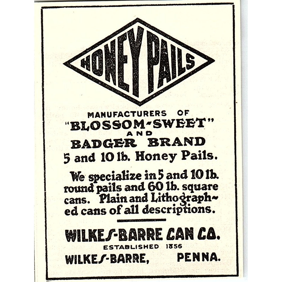 Honey Pails Wilkes-Barre Can Co Pennsylvania 1926 Ad AG3-M8