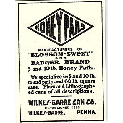 Honey Pails Wilkes-Barre Can Co Pennsylvania 1926 Ad AG3-M8