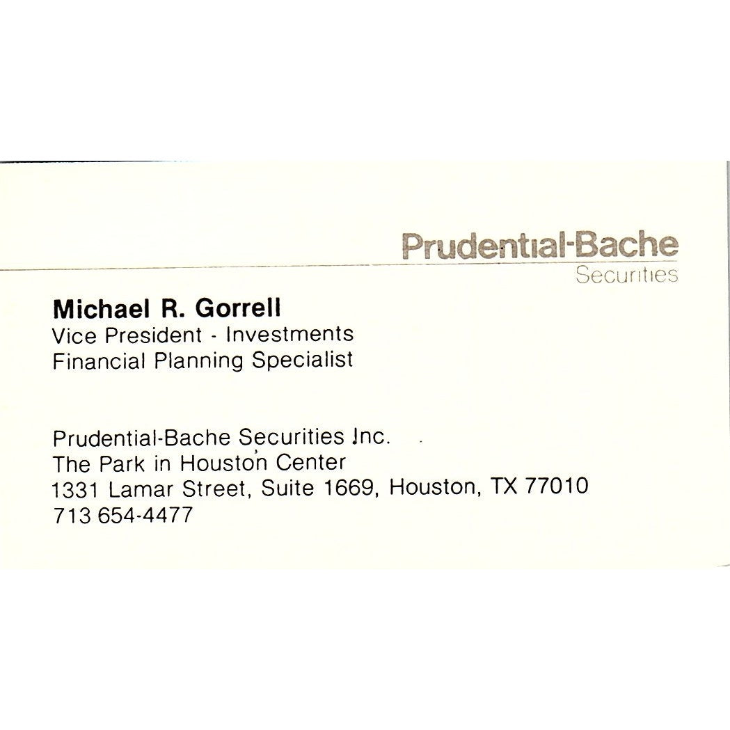 Prudential-Bache Michael R. Gorrell Houston Texas Vintage Business Card SF3-B7