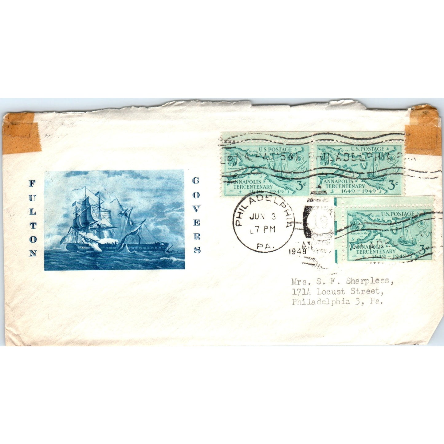 1949 Robert Fulton Postal Cover Envelope TG7-PC3