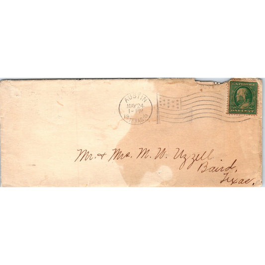 1910 Austin Texas to M.V. Uzzell Baird TX Postal Cover Ai5-PCL