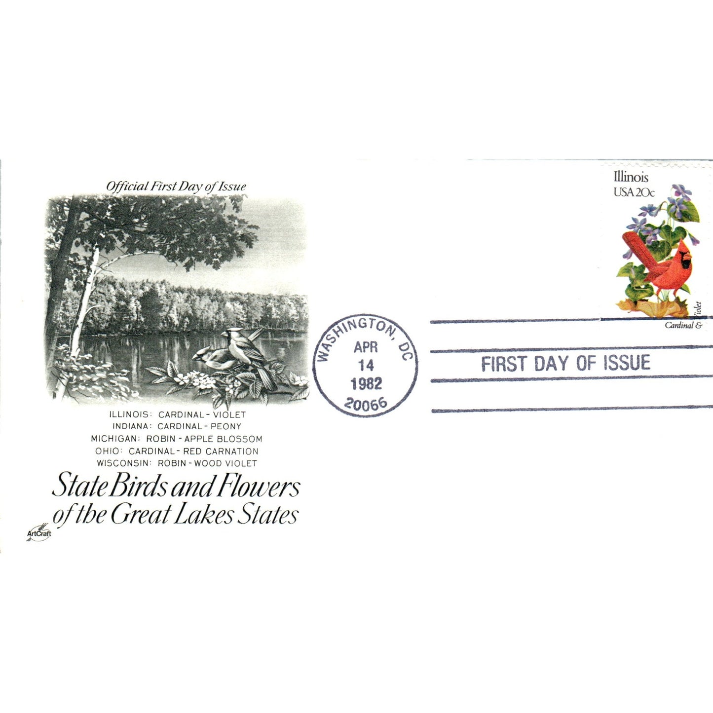 Illinois 1982 State Birds & Flowers Great Lakes States First Day Issue TJ5-PC3
