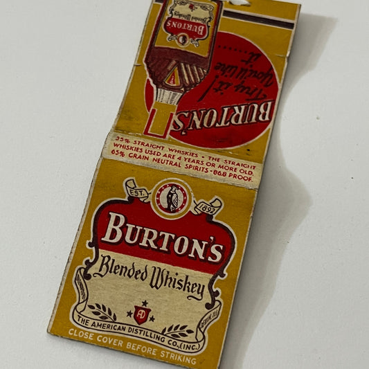 Burton's Blended Whiskey Vintage Matchbook Cover TB6-MB1-12