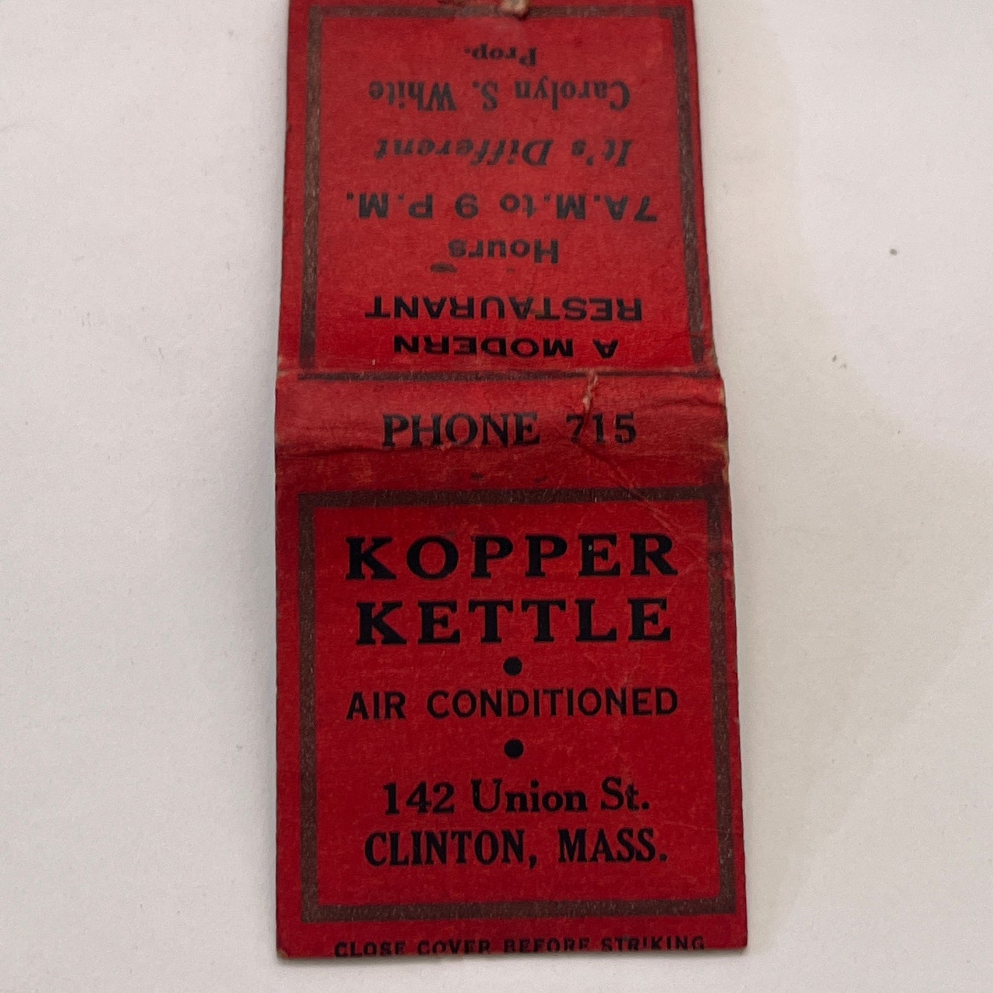 The Kopper Kettle Restaurant Carolyn S White Clinton MA Matchbook TB8-MB-15