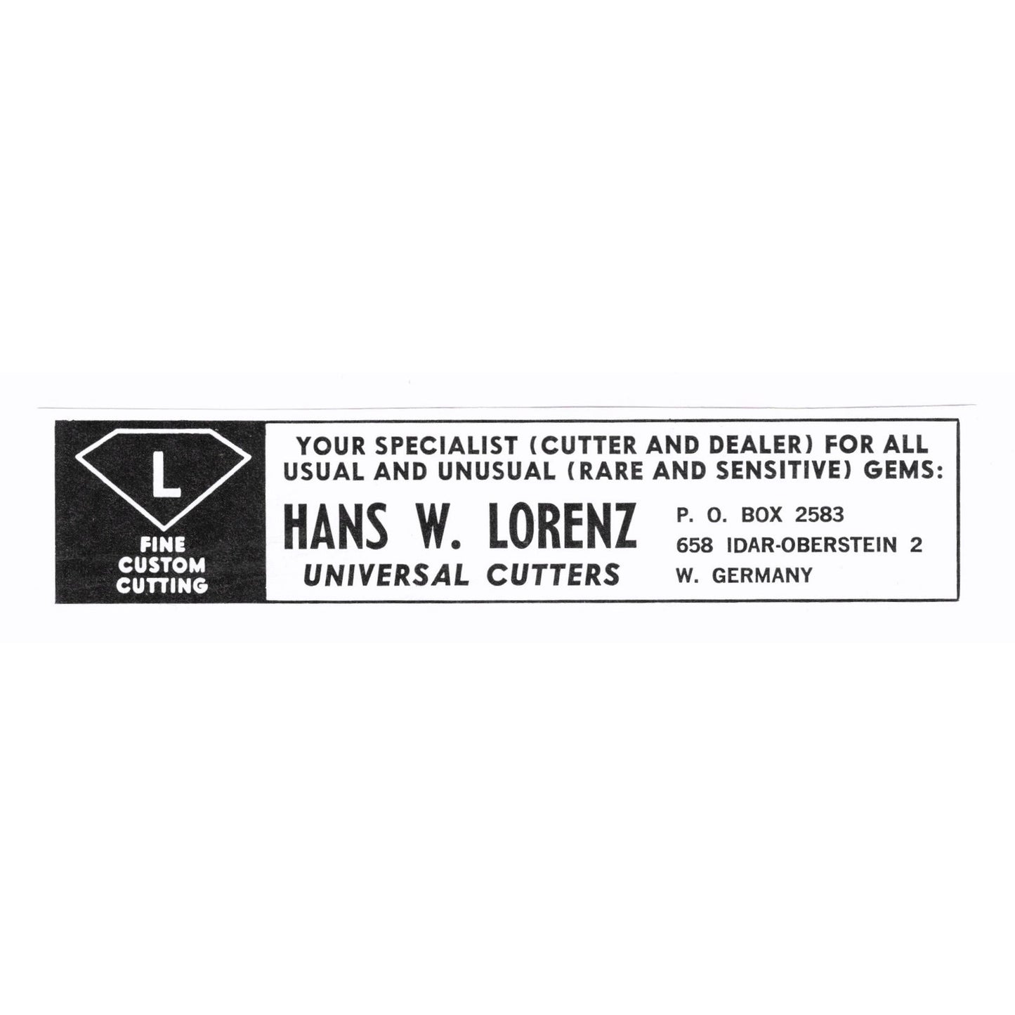 Hans W.  Lorenz Fine Custom Cutting Idar-Oberstein West Germany 1972 Ad AF8-M4