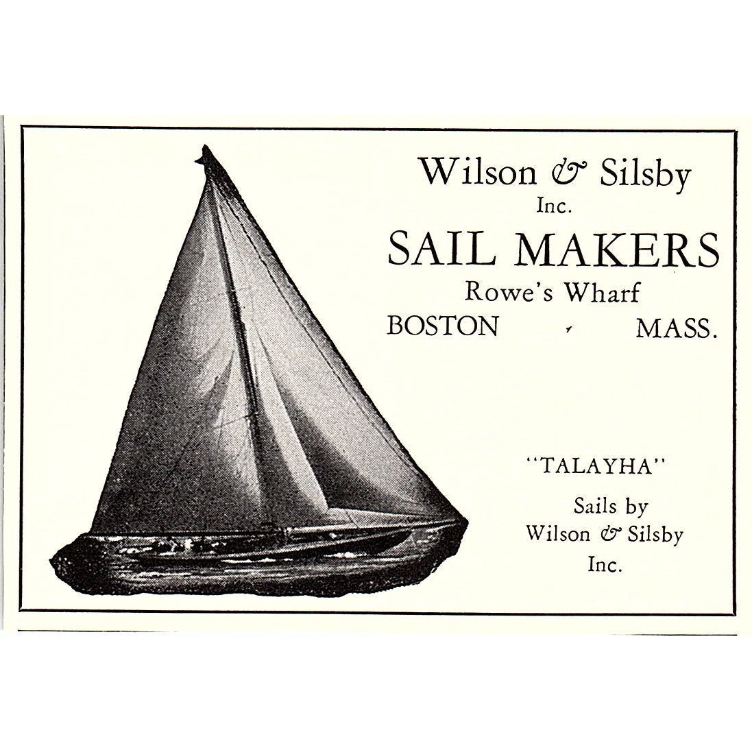 Wilson & Silsby Sail Makers Rowe's Wharf Boston MA Talayha 1932 Ad AG2-M19