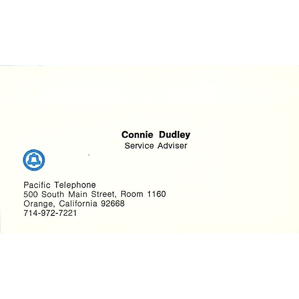 Connie Dudley Bell Pacific Telephone Orange CA Vintage Business Card SE3-B16