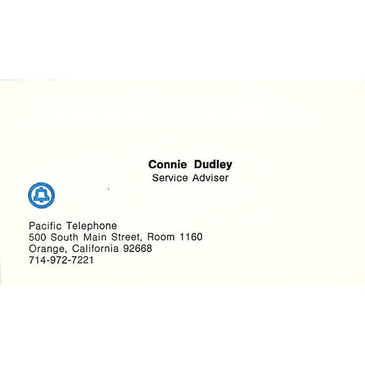 Connie Dudley Bell Pacific Telephone Orange CA Vintage Business Card SE3-B16