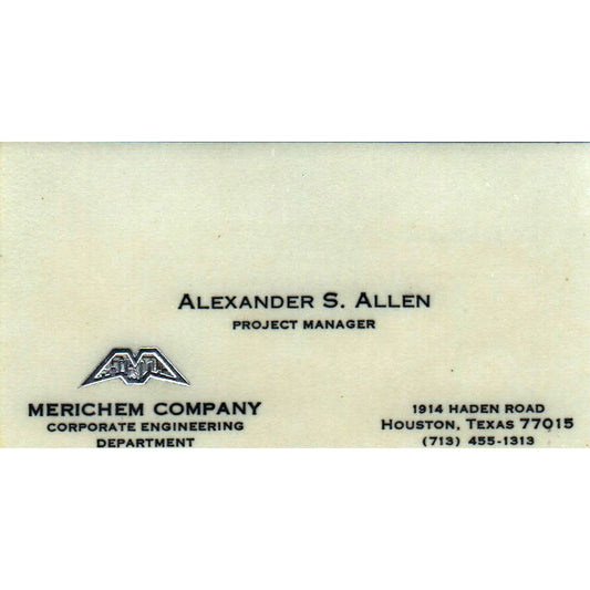 Alexander S Allen Merichem Company Houston TX Vintage Business Card SE3-B9