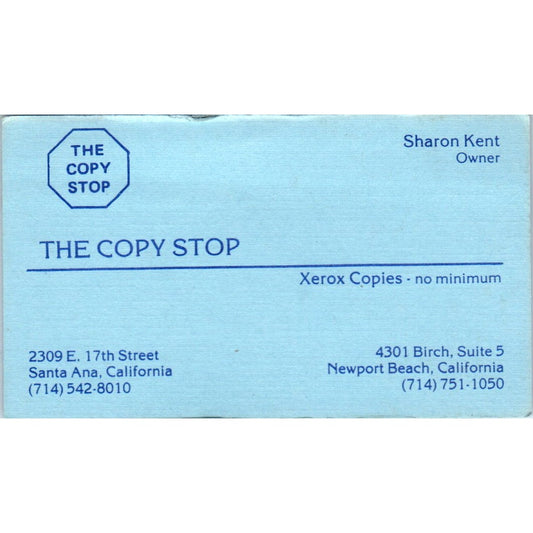 The Copy Stop Sharon Kent Newport Beach CA Vintage Business Card SD4-B3