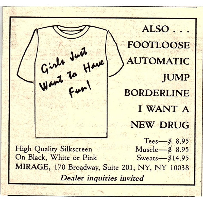 Mirage Silk Screen Novelty T-Shirts New York NY 1984 Ad AF8-M4